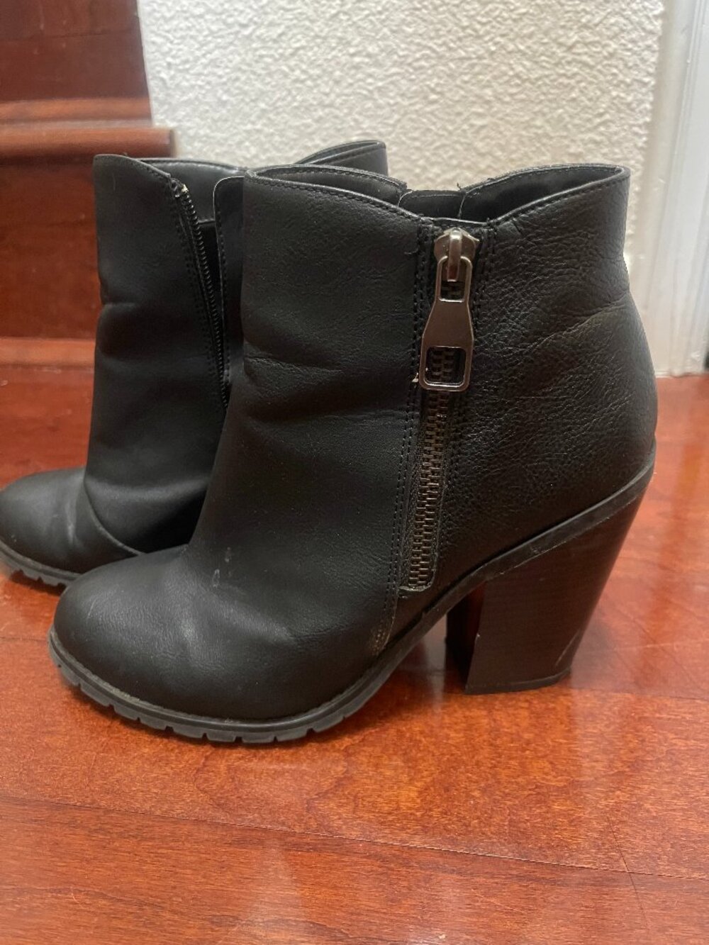 Call It Spring Black Chunky Heel Lug Sole Ankle Boots Size 8